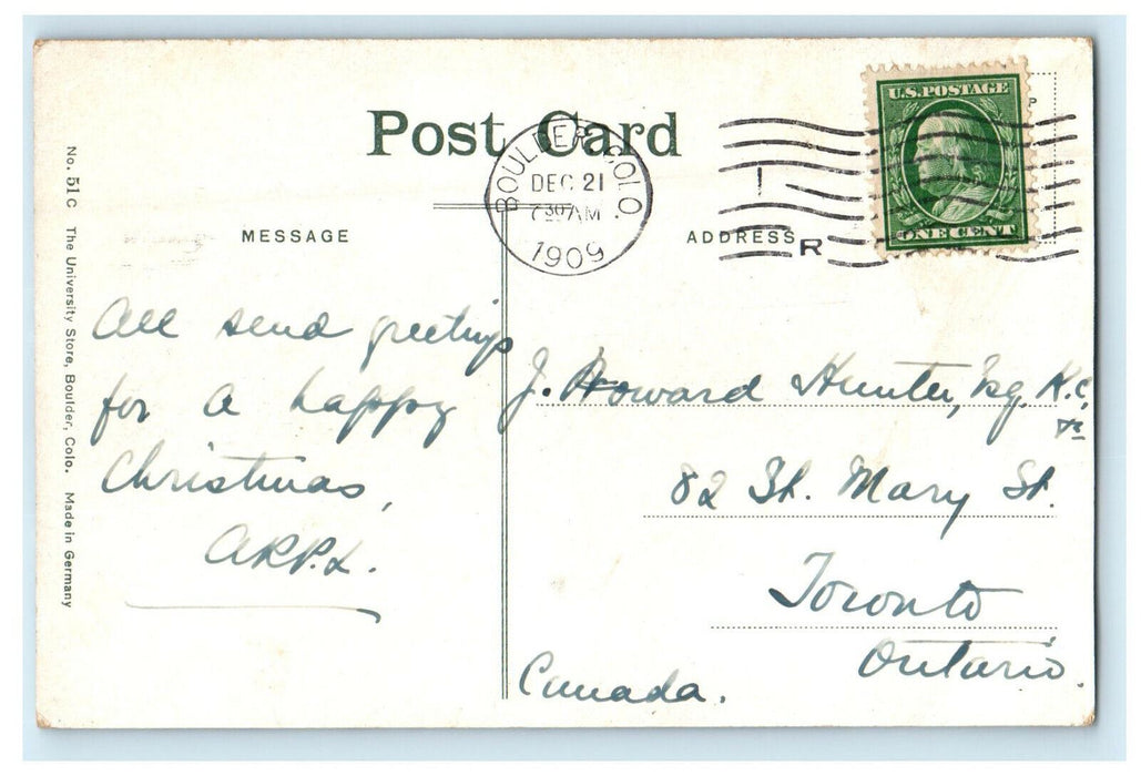 1909 A Miner's Cabin, Boulder Colorado CO Antique Posted Postcard