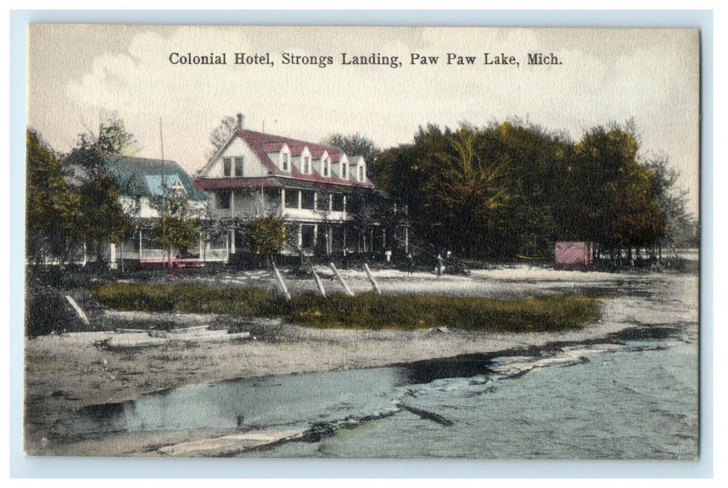 c1910's Colonial Hotel Strongs Landing Paw Paw Lake Michigan MI Antique Postcard