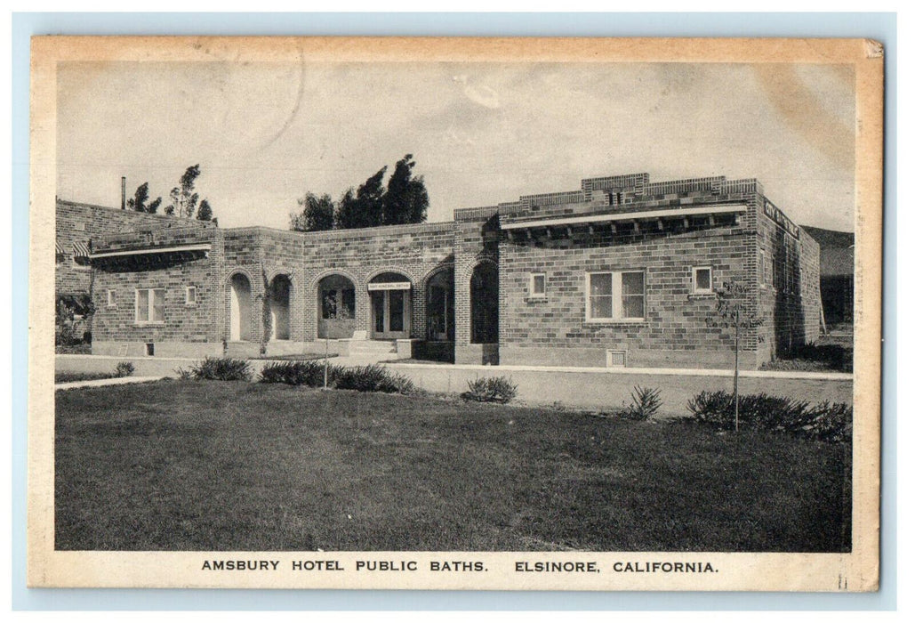 1927 Amsbury Hotel Public Baths, Elsinore California CA Posted Postcard