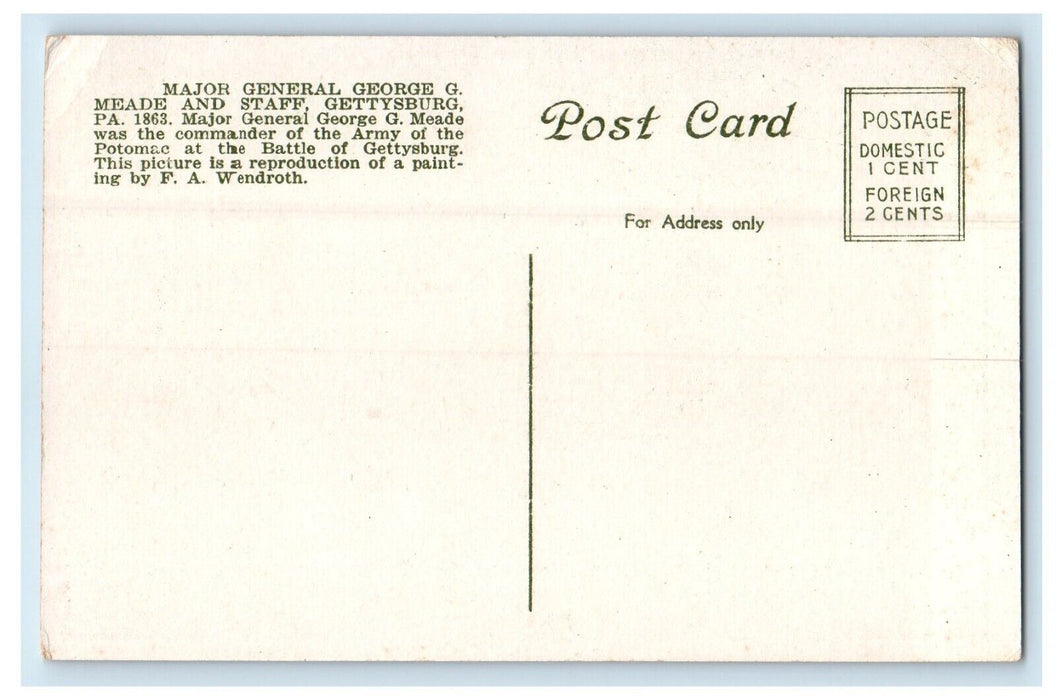 Major General Geo. C. Meade And Staff Gettysburg Pennsylvania PA Postcard