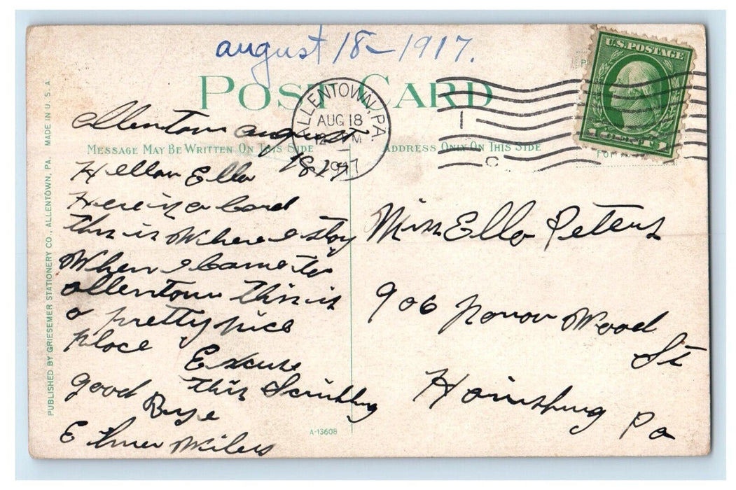 1917 Y.M.C.A. Building Street View Allentown Pennsylvania PA Antique Postcard