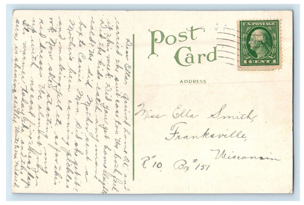 c1910 Auditorium Hotel, Browns Lake, Burlington Wisconsin WI Posted Postcard