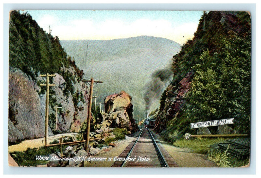 c1910's White Mountains NH, Entrance To Crawford Notch Railroad Train Postcard