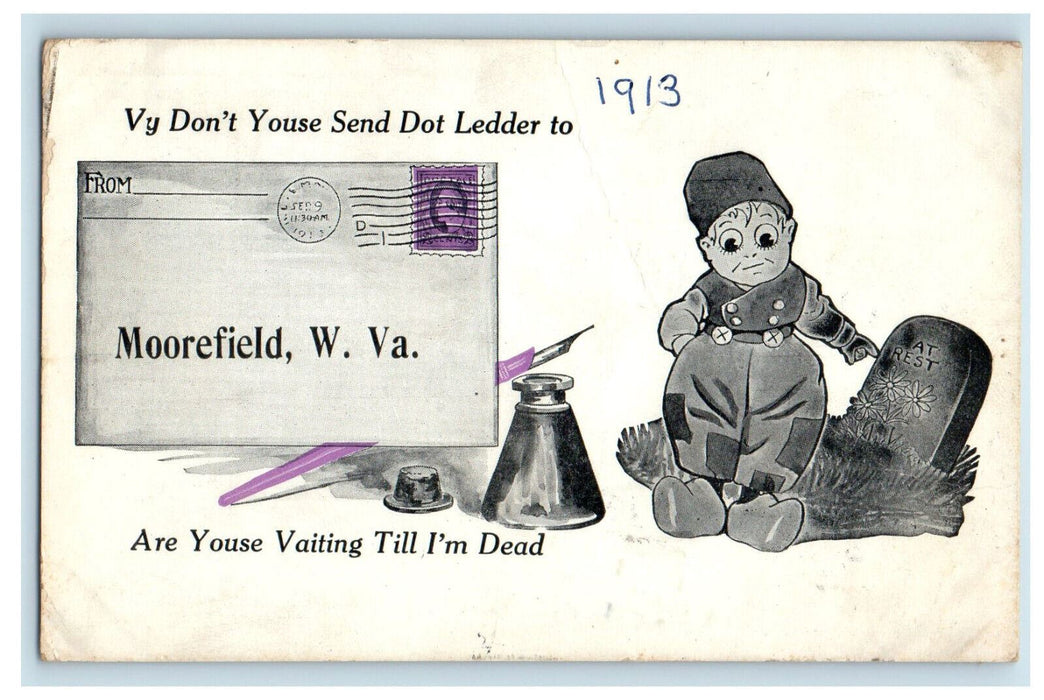 1913 Dutch Kid, Grave, Tomb, Letter from Moorefield West Virginia WV Postcard