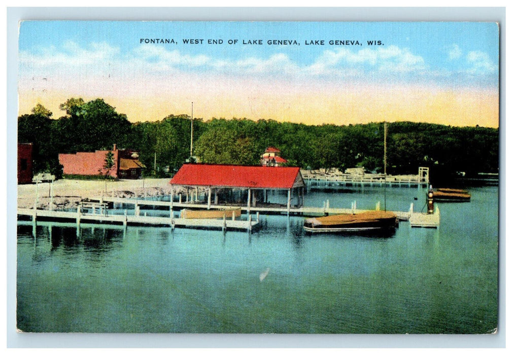 1946 Fontana West End of Lake Geneva Lake Geneva Wisconsin WI Postcard