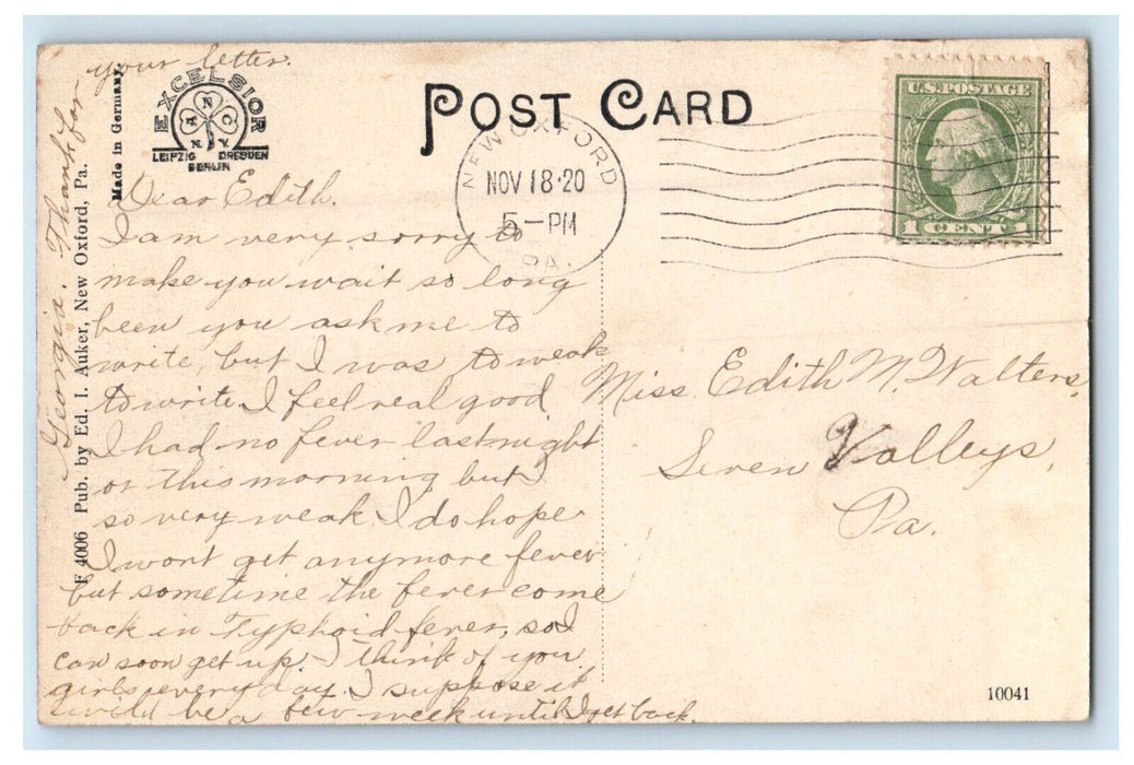 c1910's Parochial School Building New Oxford Pennsylvania PA Antique Postcard