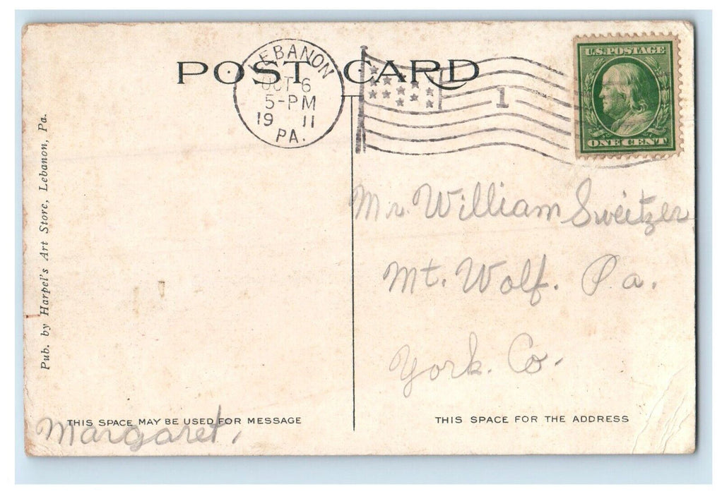 1911 Eight And Cumberland Streets Trolley Lebanon Pennsylvania PA Postcard