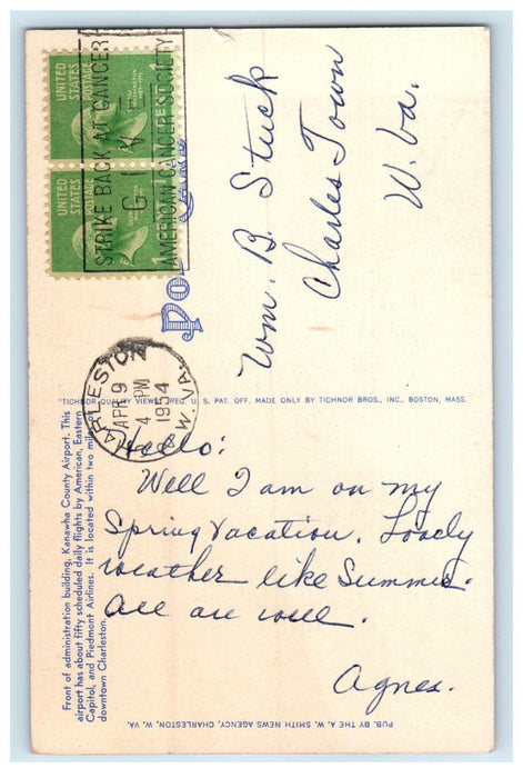 1954 Administration Building Kanawha Airport Charleston WV Posted Postcard