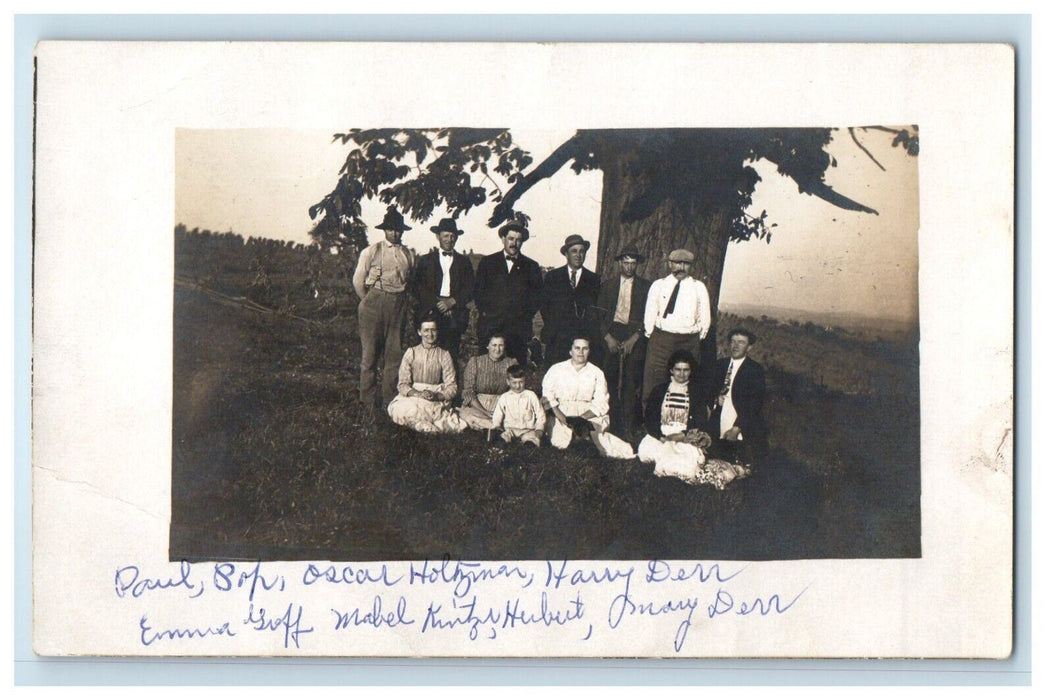 1911 Family Outing Party Reading Pennsylvania PA RPPC Photo Antique Postcard