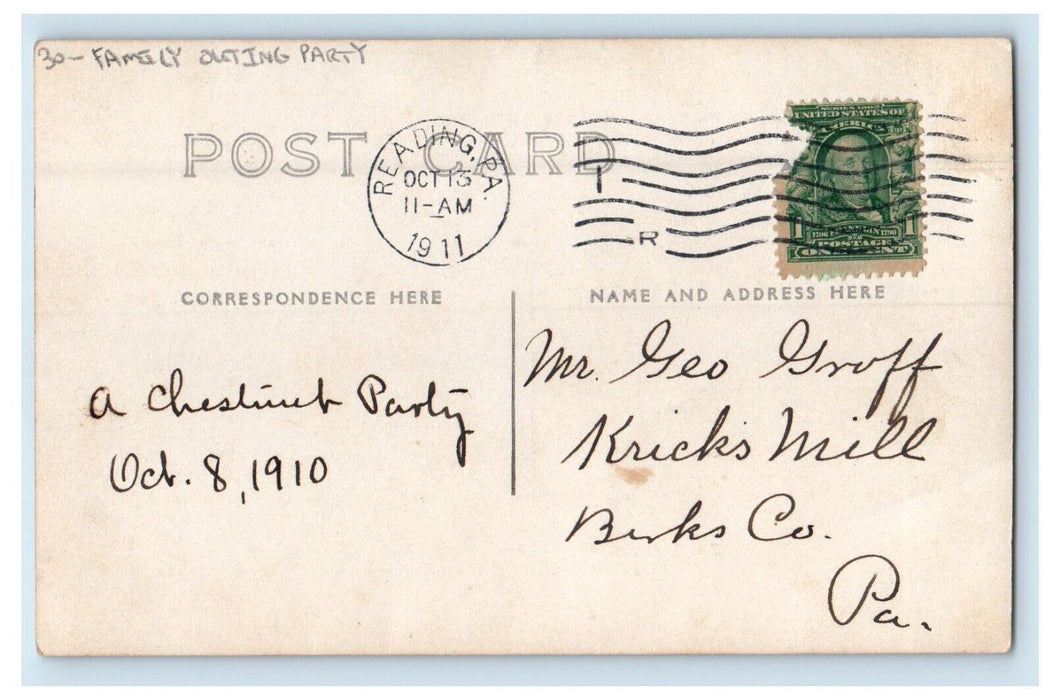 1911 Family Outing Party Reading Pennsylvania PA RPPC Photo Antique Postcard