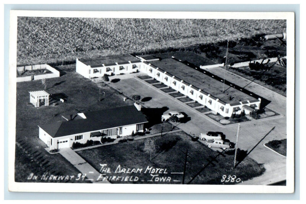 c1950's The Dream Motel On Highway 34 Fairfield Iowa IA RPPC Photo Postcard