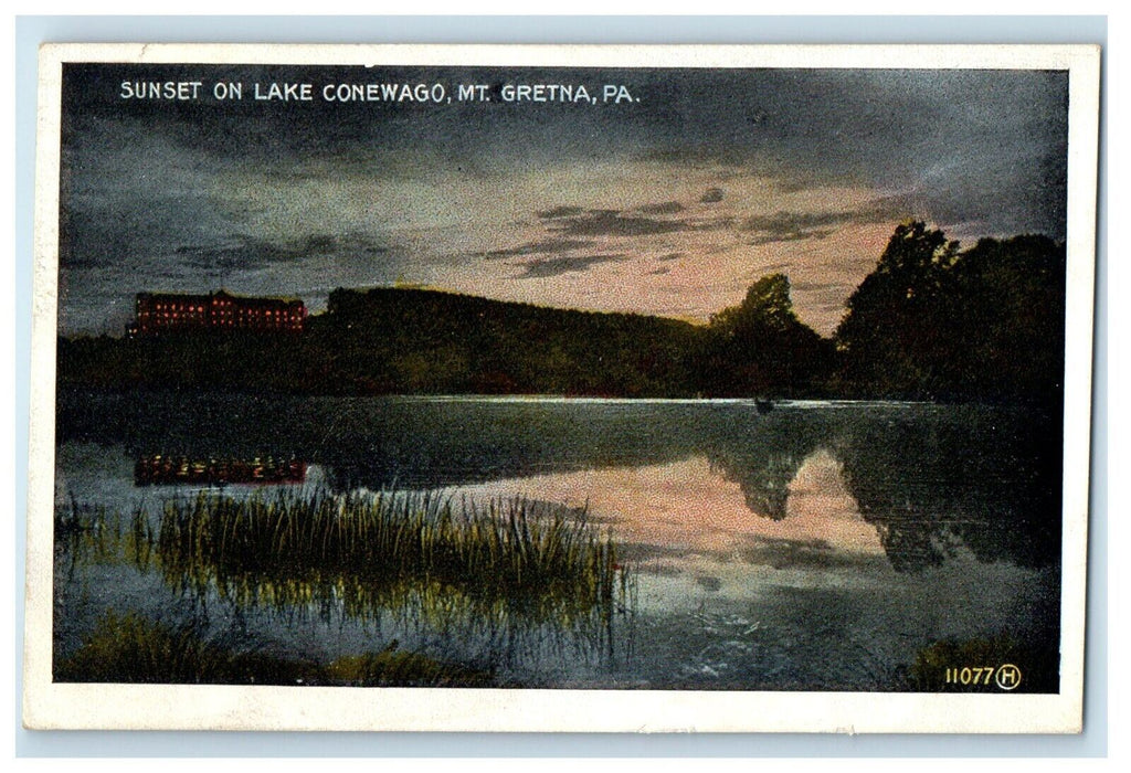 1921 Sunset On Lake Conewago Mt. Gretna Pennsylvania PA Vintage Postcard