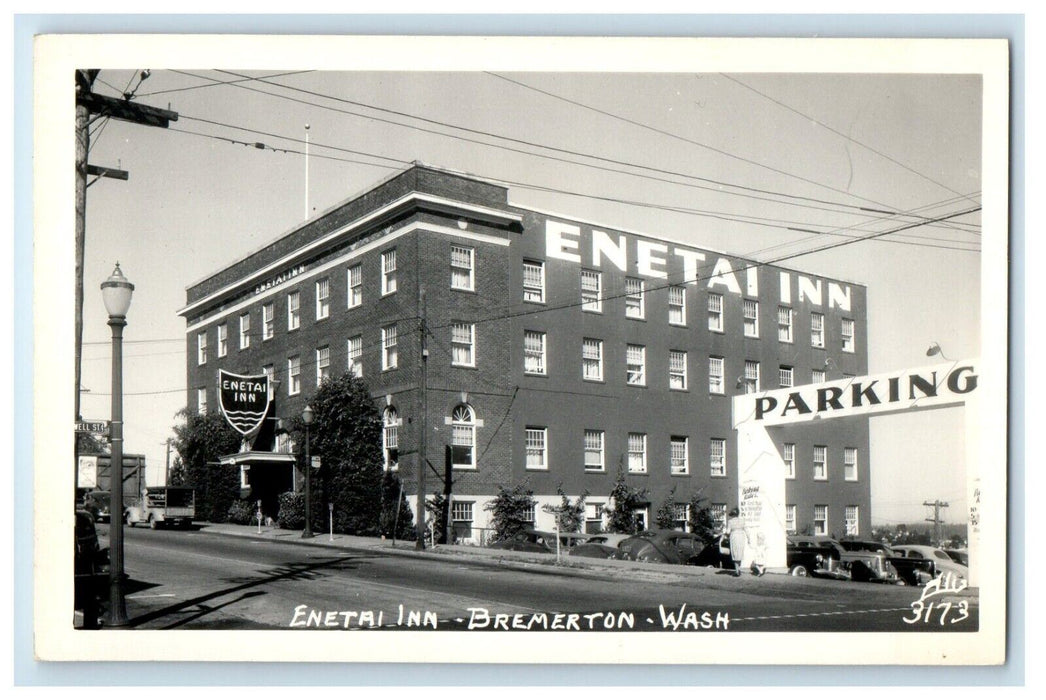 c1940's Enetia Inn Parking Bremerton Washington WA, Ellis RPPC Photo Postcard