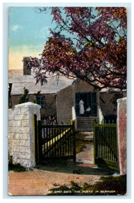 1915 An Open Gate The Motto In St. Georges Bermuda Posted Antique Postcard