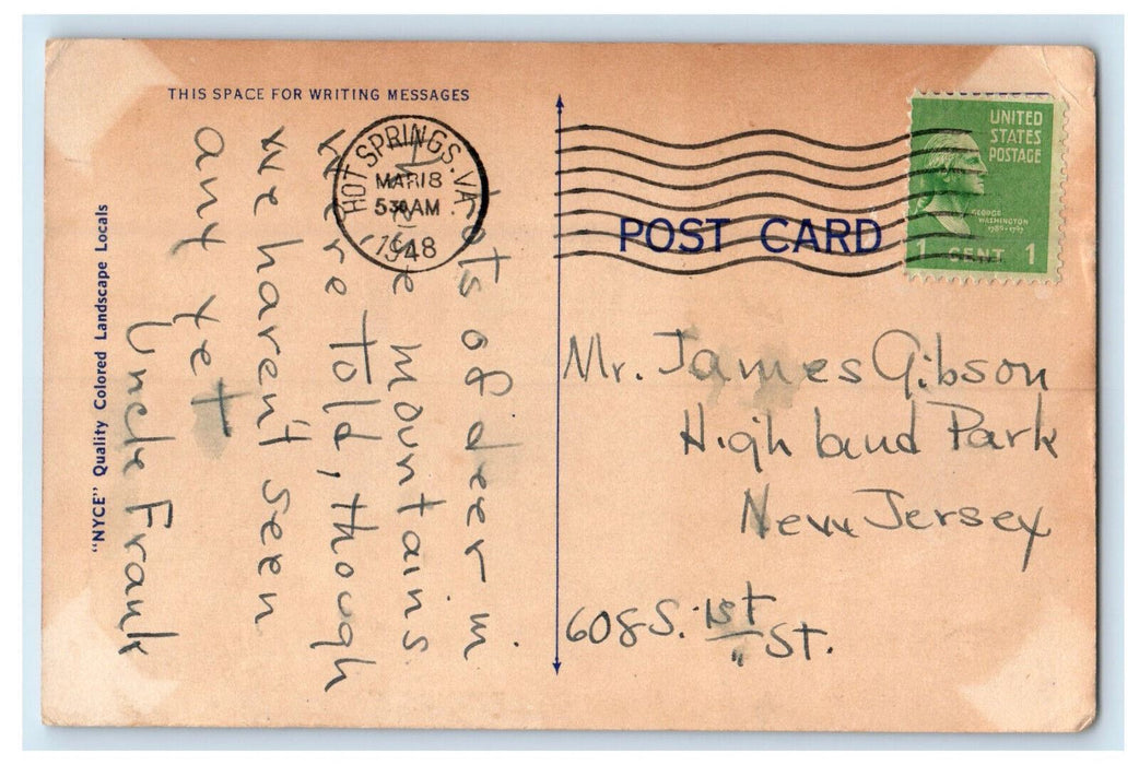 1948 Dear Scene, Greetings from Hot Springs Virginia VA Posted Postcard