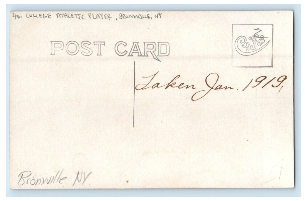 c1910's College Athletic Player Bronxville New York NY RPPC Photo Postcard