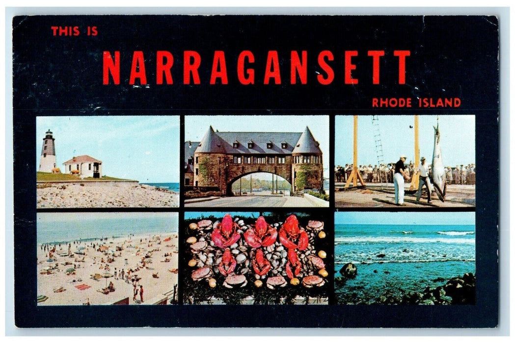 This Is Narragansett Rhode Island RI, Dual View Unposted Vintage Postcard