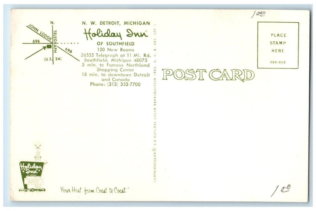 c1960's Holiday Inn Of Southfield Swimming Pool Detroit Michigan MI Postcard