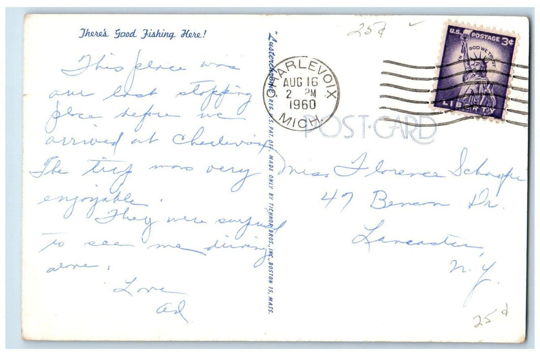 1960 Greetings From Kalkaska Michigan MI, Fishes Posted Vintage Postcard