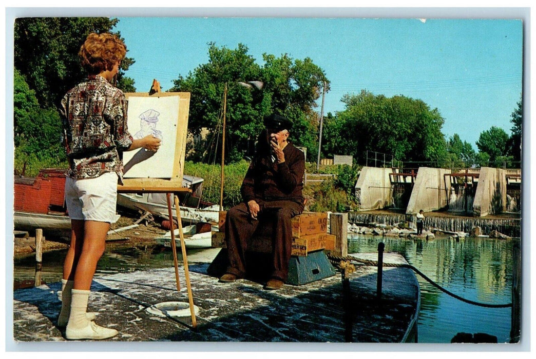 c1950's Fishtown Leland And Lake Michigan MI, Boy Drawing Vintage Postcard