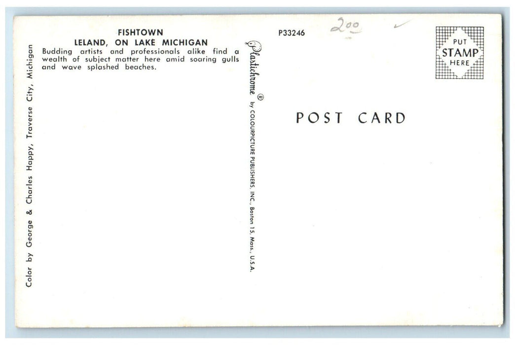 c1950's Fishtown Leland And Lake Michigan MI, Boy Drawing Vintage Postcard