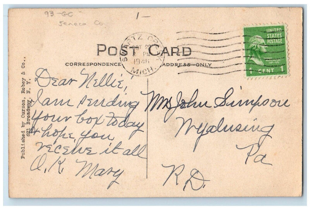 1946 Baptist Church Interlaken New York NY, Swartz Creek MI Antique Postcard