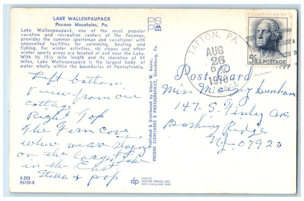 1970 Greetings Lake Wallenpaupack Pocono Mountains Pennsylvania Banner Postcard