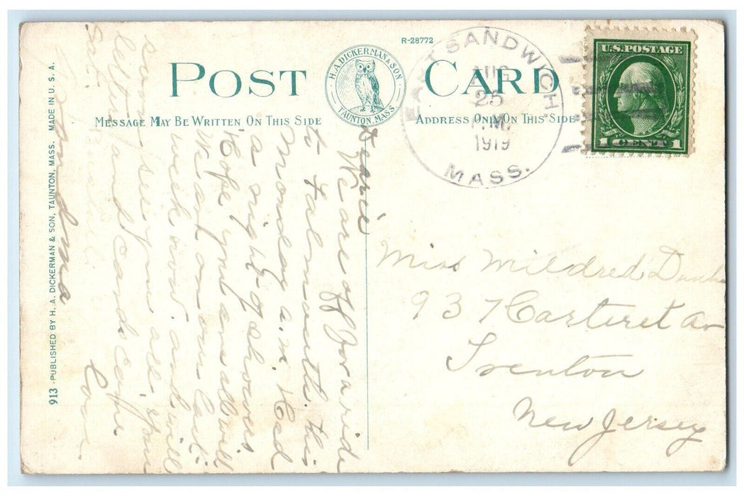 1919 Imaginary Cape COD Sailboat Beach Duck East Sandwich Massachusetts Postcard