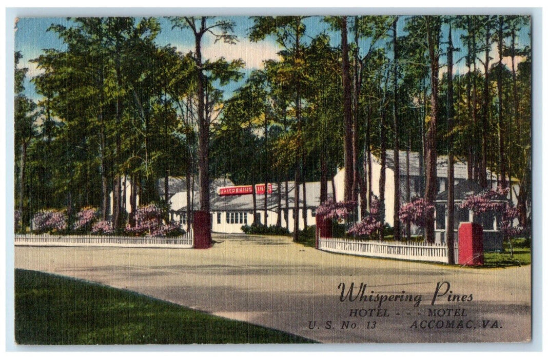 1954 Whispering Pines Hotel Motel Exterior Building Accomac Virginia VA Postcard