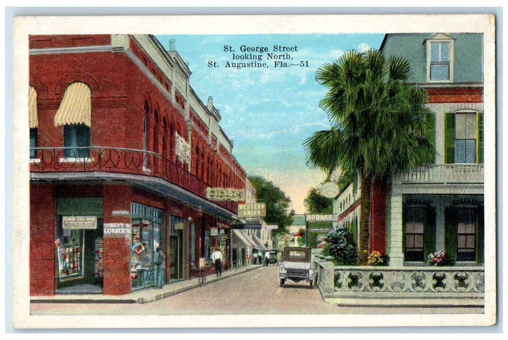 c1910 St. George Street Looking North Business St. Augustine Florida FL Postcard