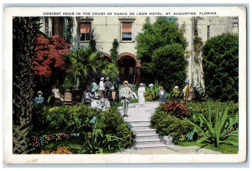 c1920 Concert Hour Court Ponce De Leon Hotel St. Augustine Florida FL Postcard