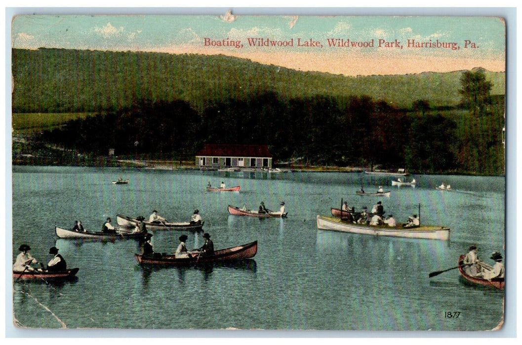 1917 Boating Wildwood Lake Wildwood Park Canoe Harrisburg Pennsylvania Postcard