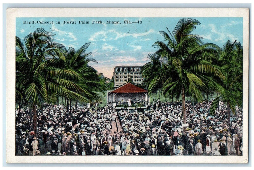 1925 Band Concert Royal Palm Park Gathering Party Event Miami Florida Postcard