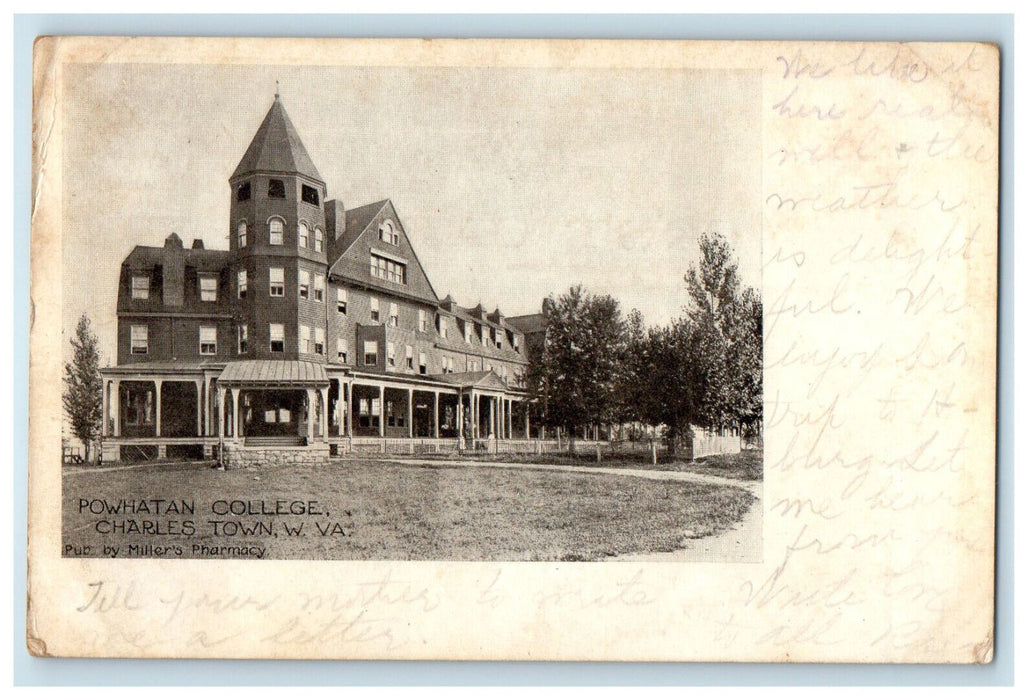 1909 Powhatan College Charlestown West Virginia WV Miller's Pharmacy Postcard