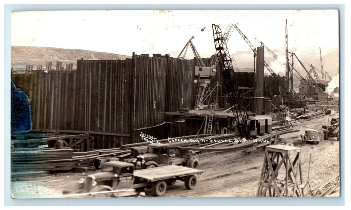 c1930's Coffer Dam Car Truck Coulee Dam Washington WA RPPC Photo Postcard