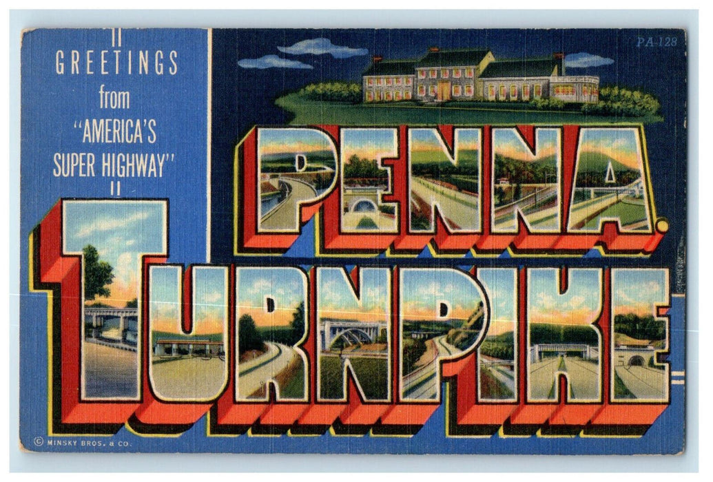 c1940s Pennsylvania Turnpike, Greetings from America's Super Highway Postcard