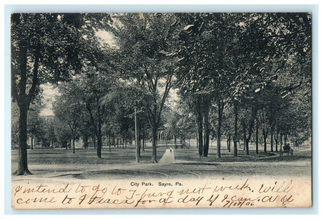 1908 City Park, Sayre Pennsylvania PA Posted Antique Postcard
