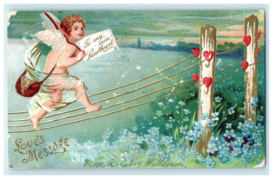 1907 Valentine Angel Cupid With Handbag Clapsaddle (?) Embossed Antique Postcard