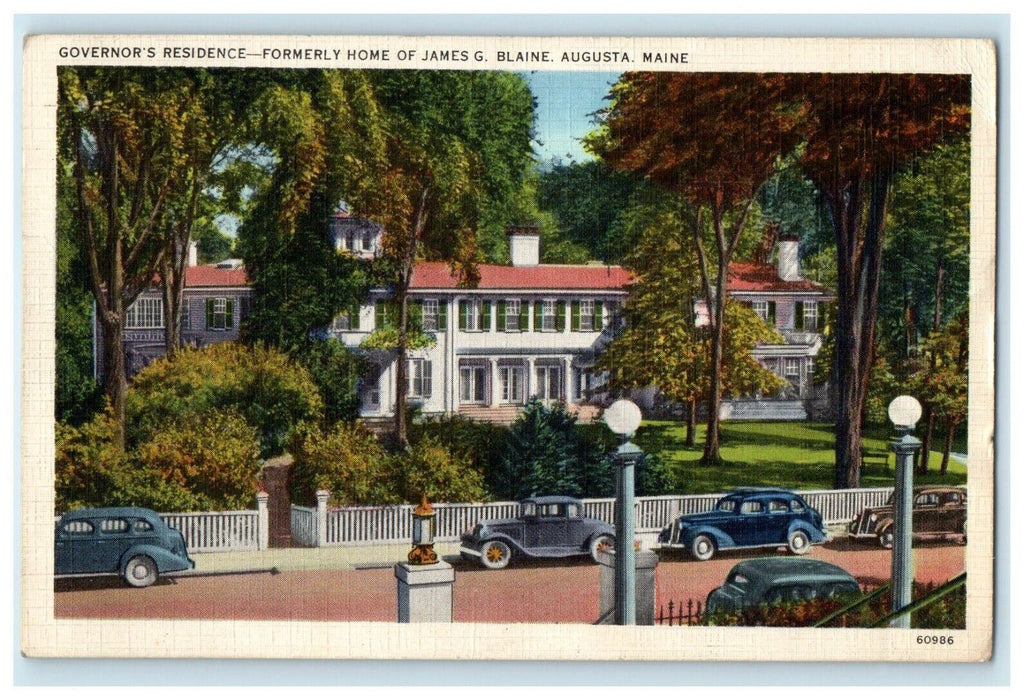 1938 Formerly Home of James G Blaine, Augusta, Maine ME Political Postcard