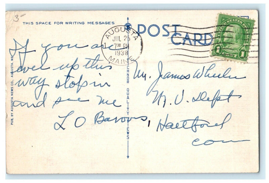 1938 Formerly Home of James G Blaine, Augusta, Maine ME Political Postcard