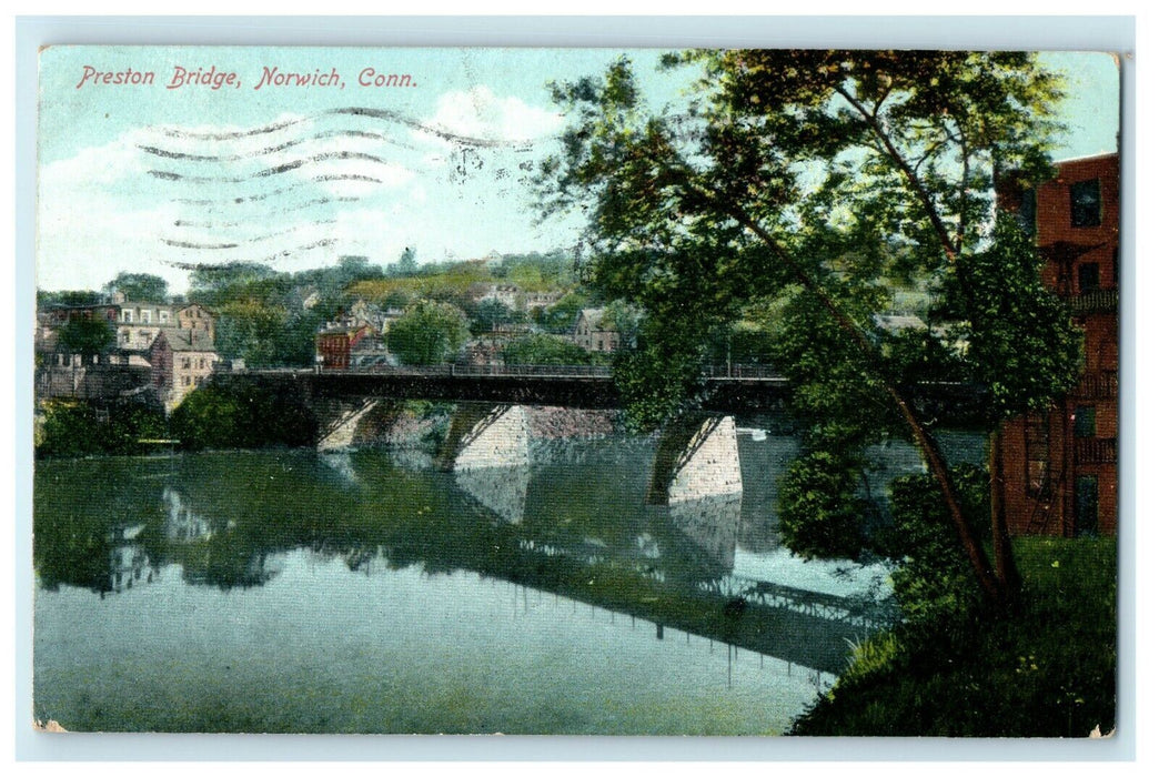 1909 Preston Bridge Norwich Connecticut CT Posted Antique Postcard