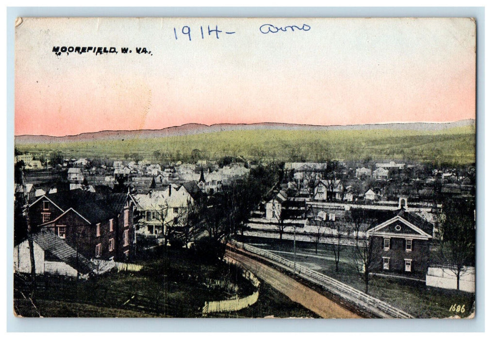 1914 Aerial View of Buildings in Moorefield West Virginia WV Posted Postcard