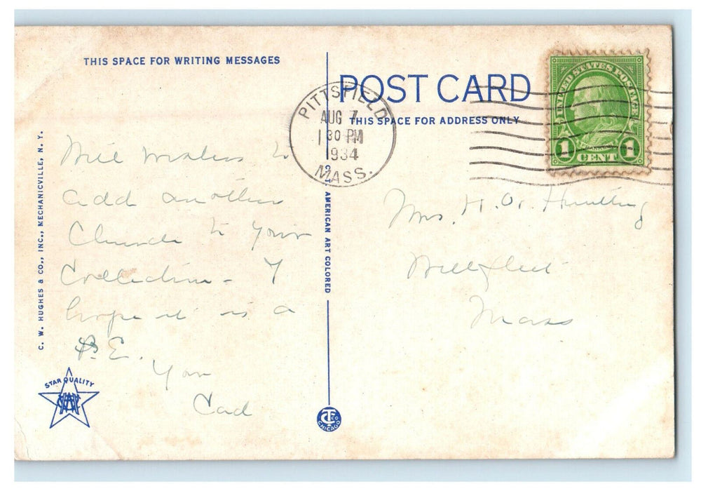 1934 St. Mary's Church Pittsfield Massachusetts MA Posted Postcard