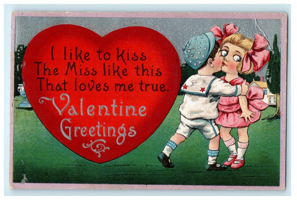 Greetings I Like To Kiss The Miss Like This Embossed Chambersburg PA Postcard