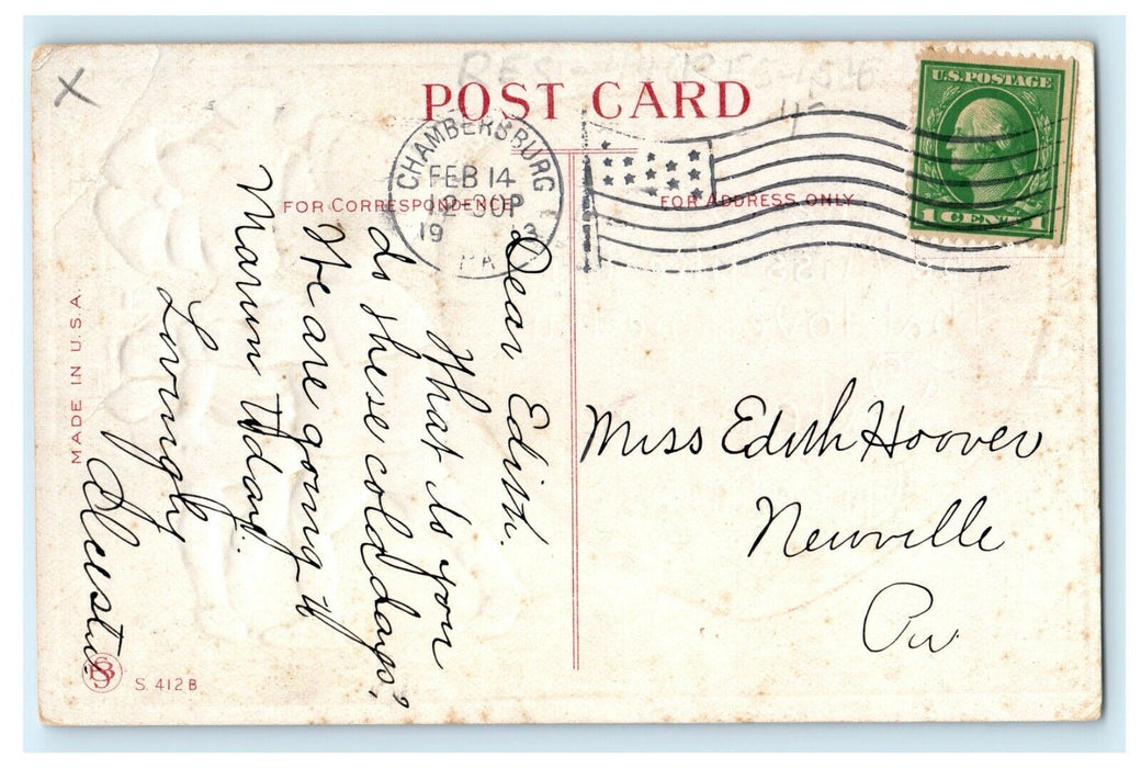 Greetings I Like To Kiss The Miss Like This Embossed Chambersburg PA Postcard