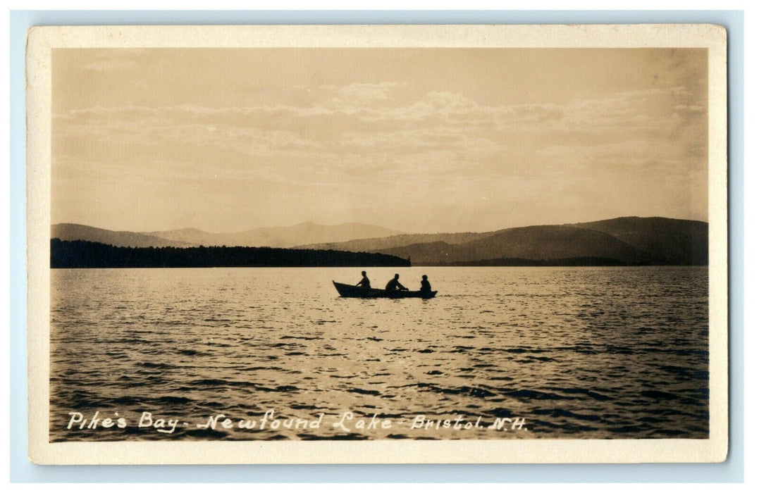 c1910 Pike's Bay Rowboat Newfound Lake New Hampshire NH RPPC Photo Postcard
