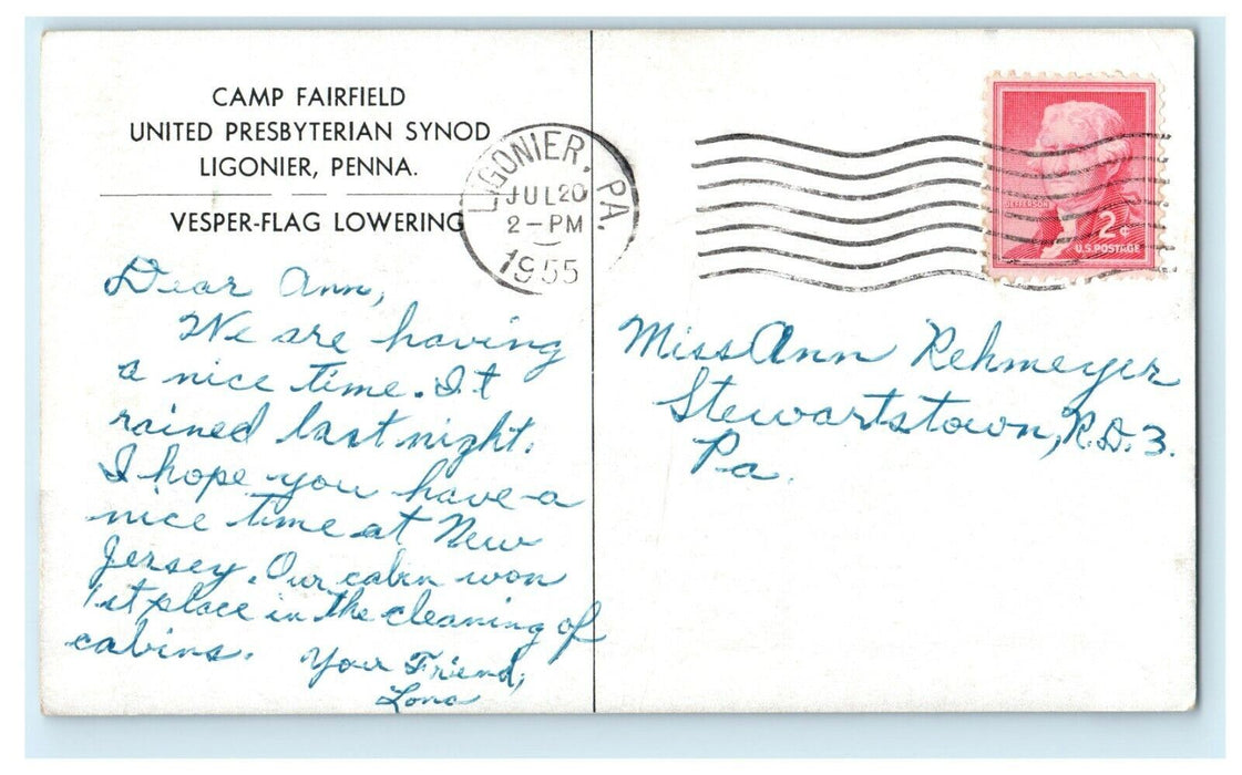 1955 Camp Fairfield United Presbyterian Synod Ligonier Pennsylvania PA Postcard