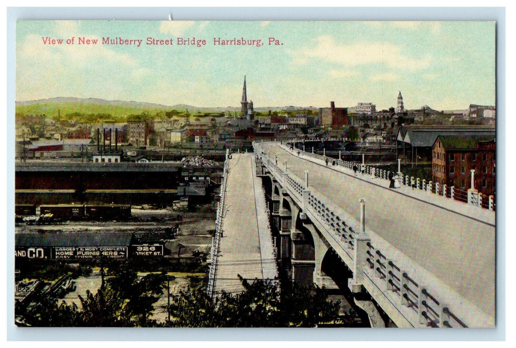 c1910's View Of New Mulberry Street Bridge Harrisburg Pennsylvania PA Postcard