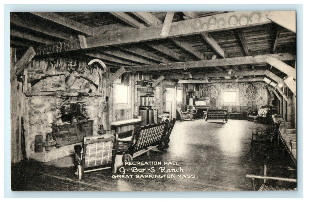 1912 Recreation Hall, G-Bar-S Ranch, Great Barrington, Massachusetts MA Postcard
