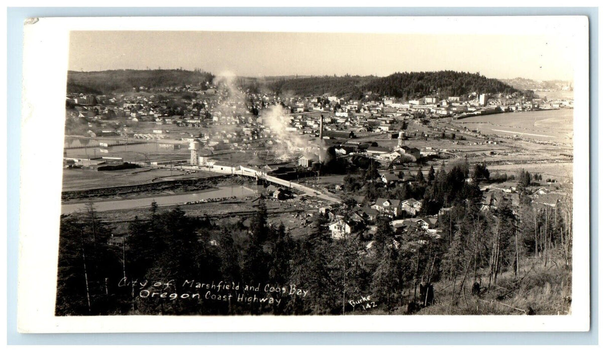c1940's City Of Marshfield And Coos Bay Oregon Coast Highway RPPC Photo Postcard